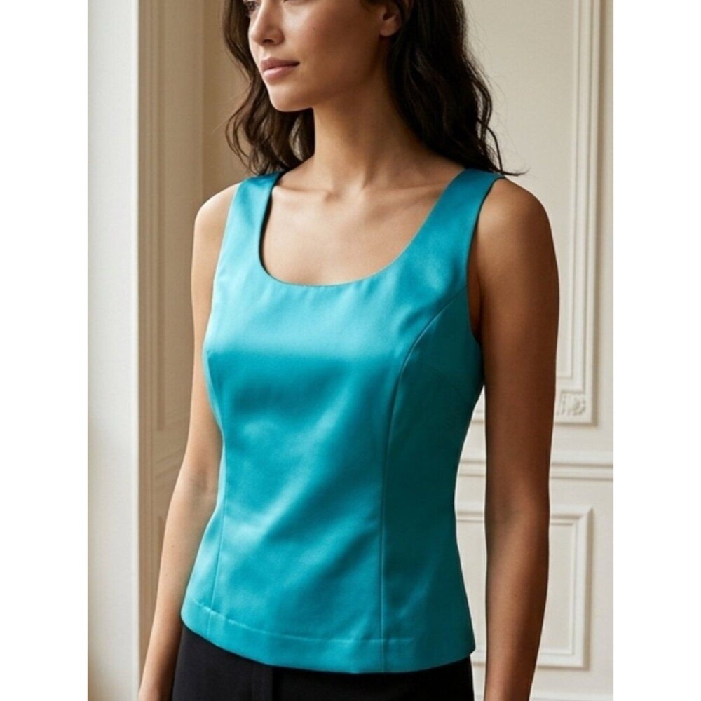 Jessica Howard Aqua Blue Sleeveless Scoop Neck Shell Blouse - Size 6